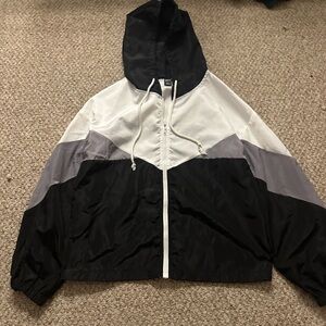 shein zip up drawstring hooded windbreaker